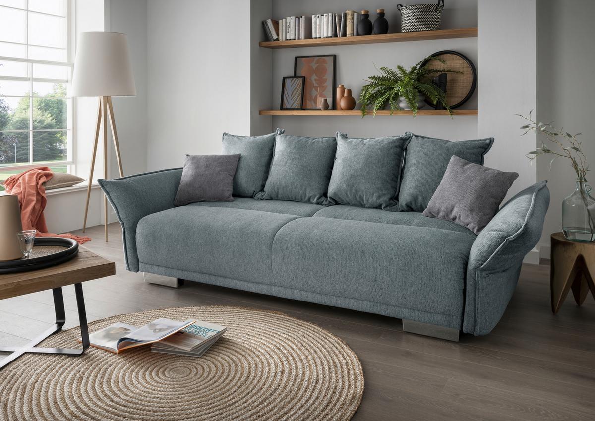 Bigsofa Pera, Mintgrün B: 242 cm - Chromfarben/Silberfarben, MODERN, Textil (242/71/90/131cm) - Livetastic