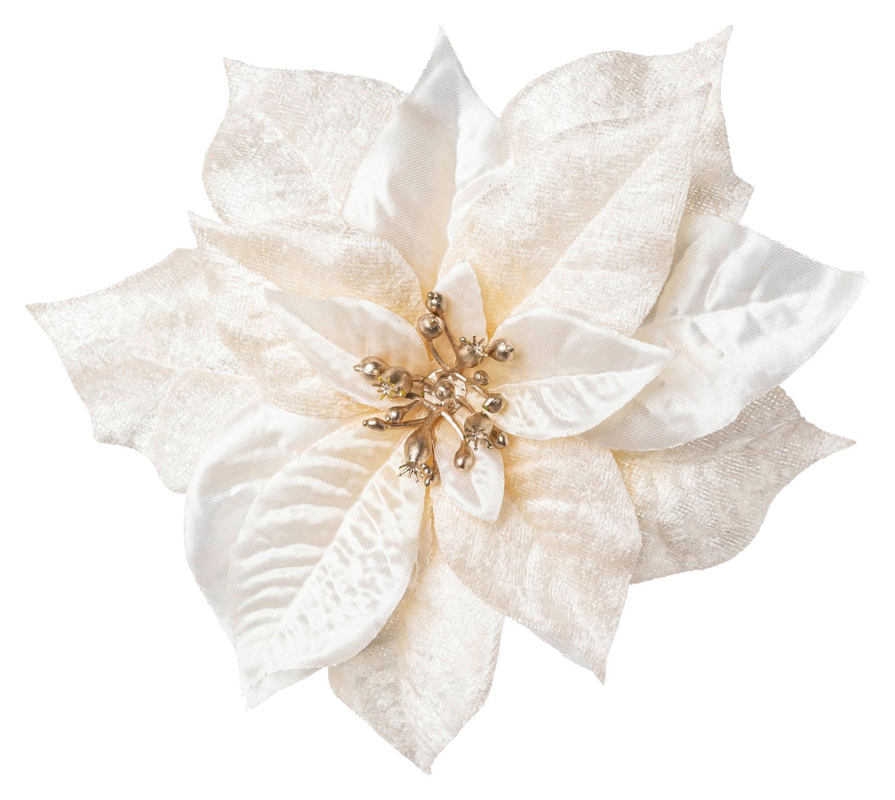 Weihnachtsdeko Blume Textil Clip - Creme, Basics, Textil (17cm)