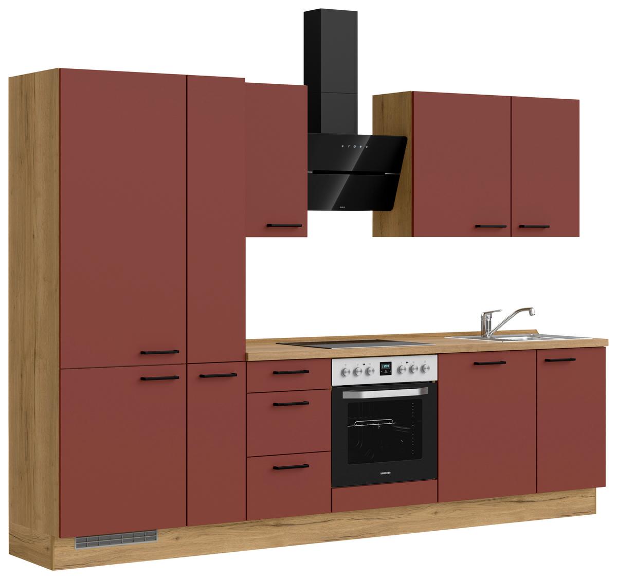 Küchenleerblock Easytouch High-Line, H7 Links - Eichefarben/Rot, MODERN, Holzwerkstoff (300cm) - Nobilia