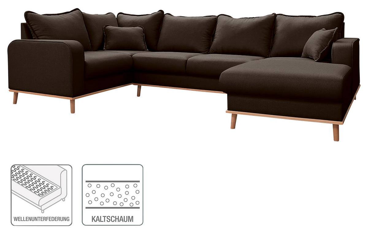 Wohnlandschaft Beata D. Braun U:167x296x170cm - Wengefarben/Dunkelbraun, Design, Textil (167/296/170cm) - Livetastic