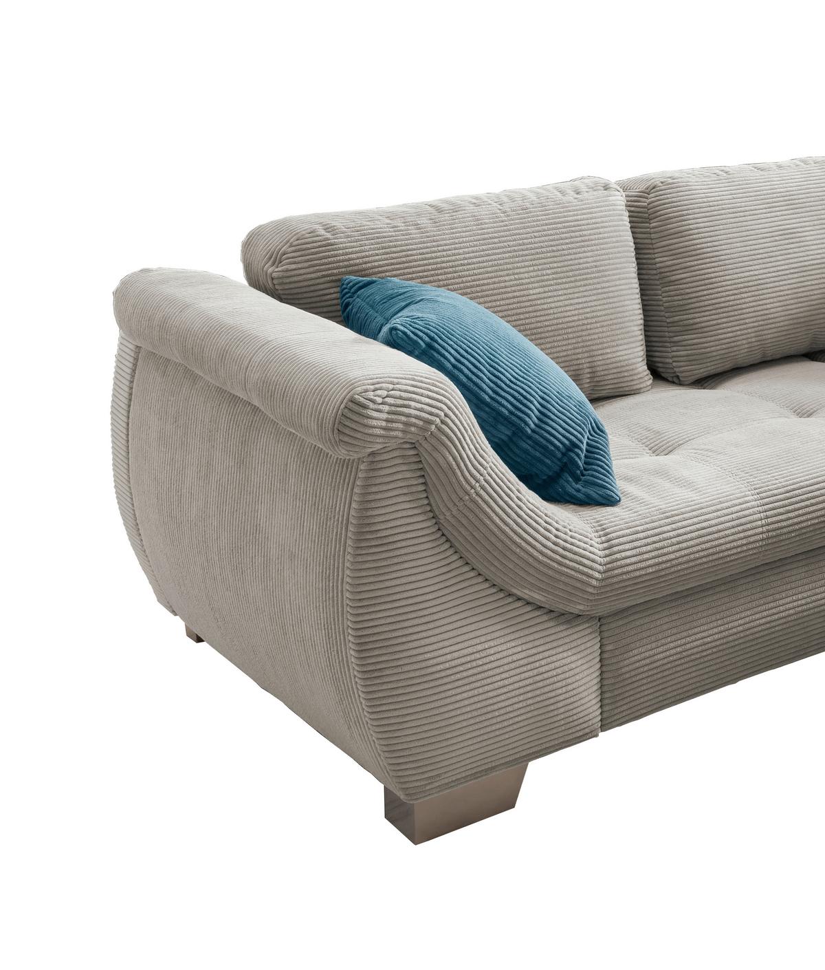 Ecksofa mit Schlaffunktion Flora Silberfarben Cord - Silberfarben/Petrol, Design, Textil (250/190cm) - MID.YOU