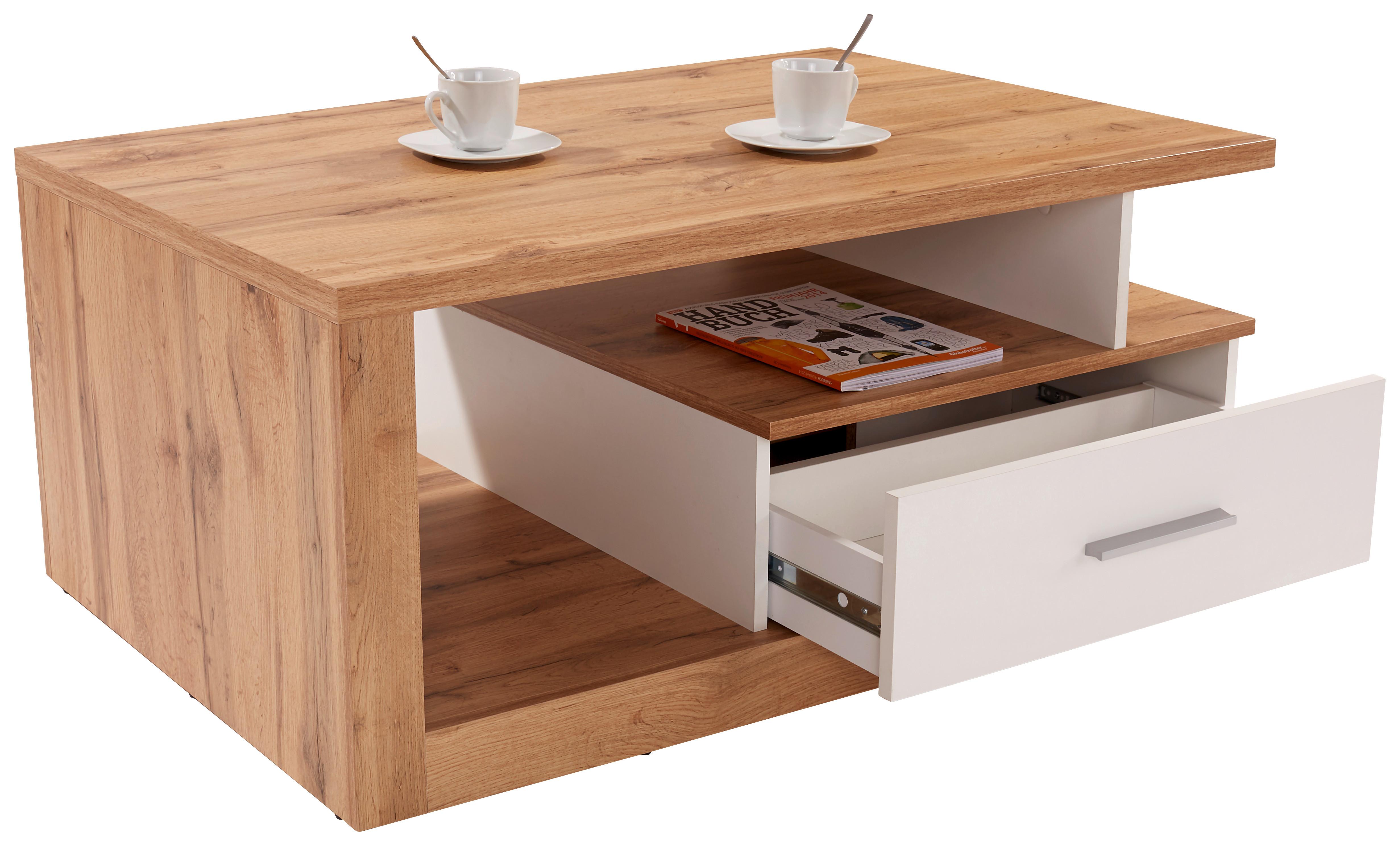Couchtisch mit Stauraum Iguan, Wotan Eiche Dekor/Weiß - Eichefarben/Weiß, MODERN, Holzwerkstoff (110/45/67cm)