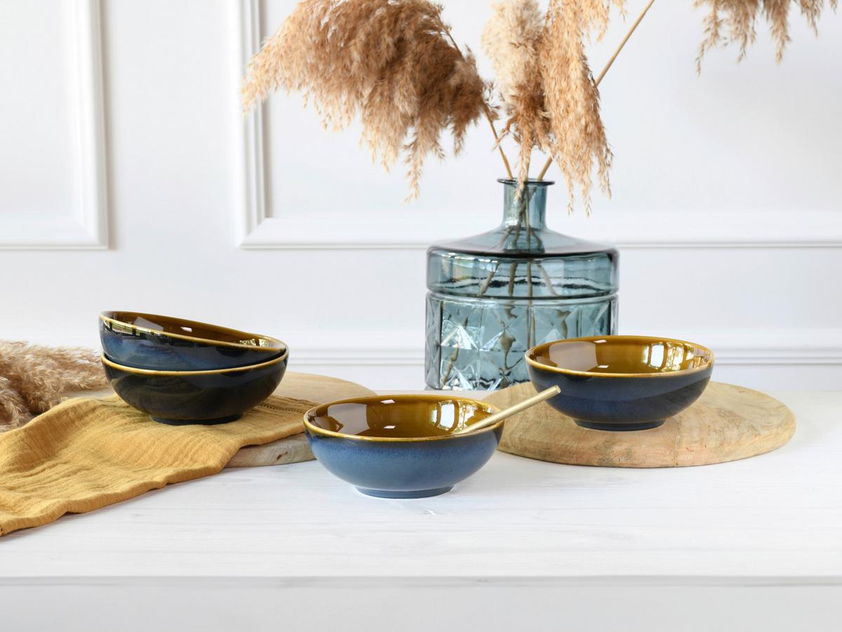Schüsselset Mallorca Blau, Braun 4--Teilig - Blau/Braun, Basics, Keramik - Creatable