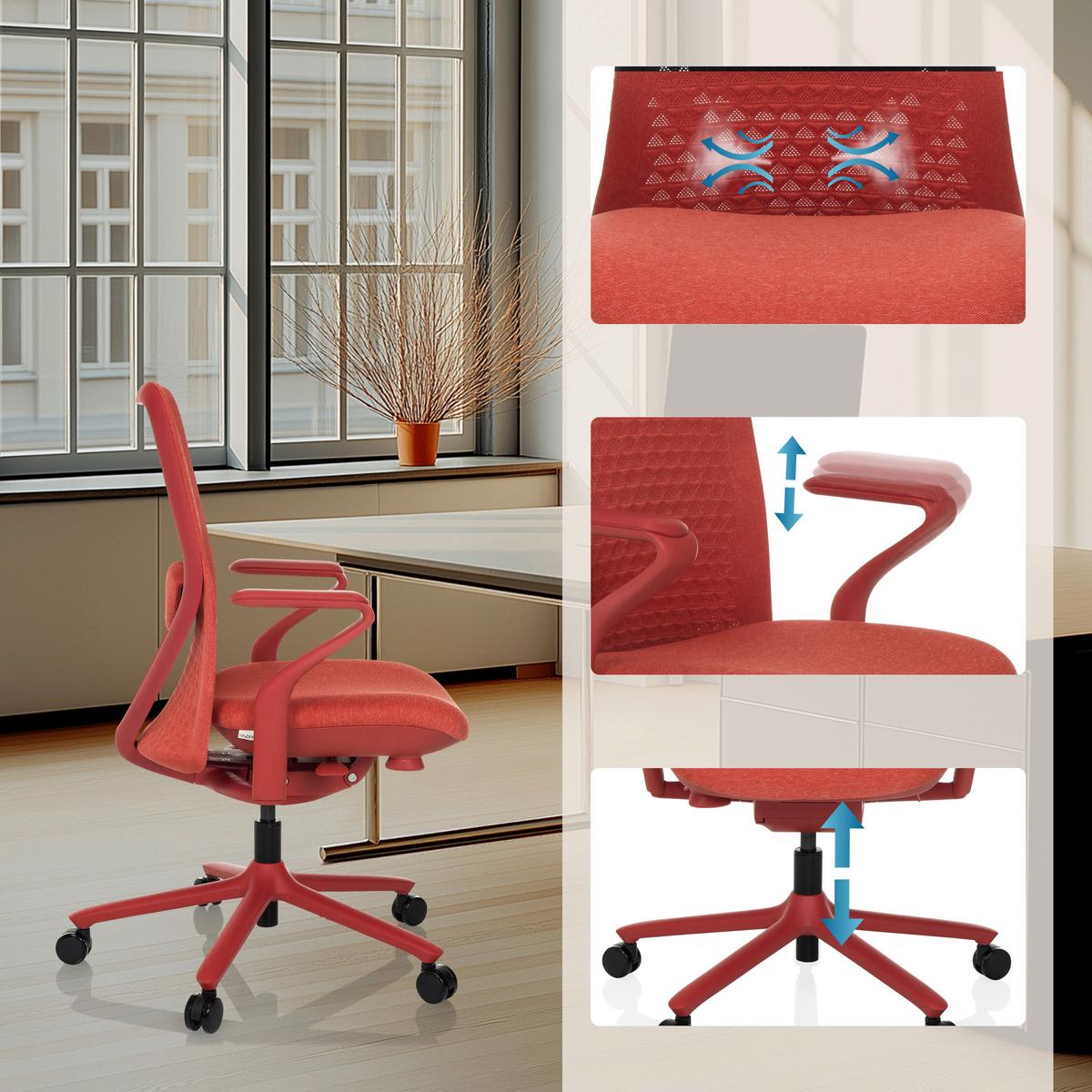 Drehstuhl Vervio Rot B: 63 cm - Rot, MODERN, Kunststoff/Textil (63/102 - 111/67cm) - MID.YOU