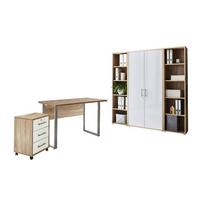 Büro Office Edition Eiche Dekor/weiß Hochglanz - Weiß Hochglanz/Sonoma Eiche, MODERN, Holzwerkstoff/Metall - MID.YOU