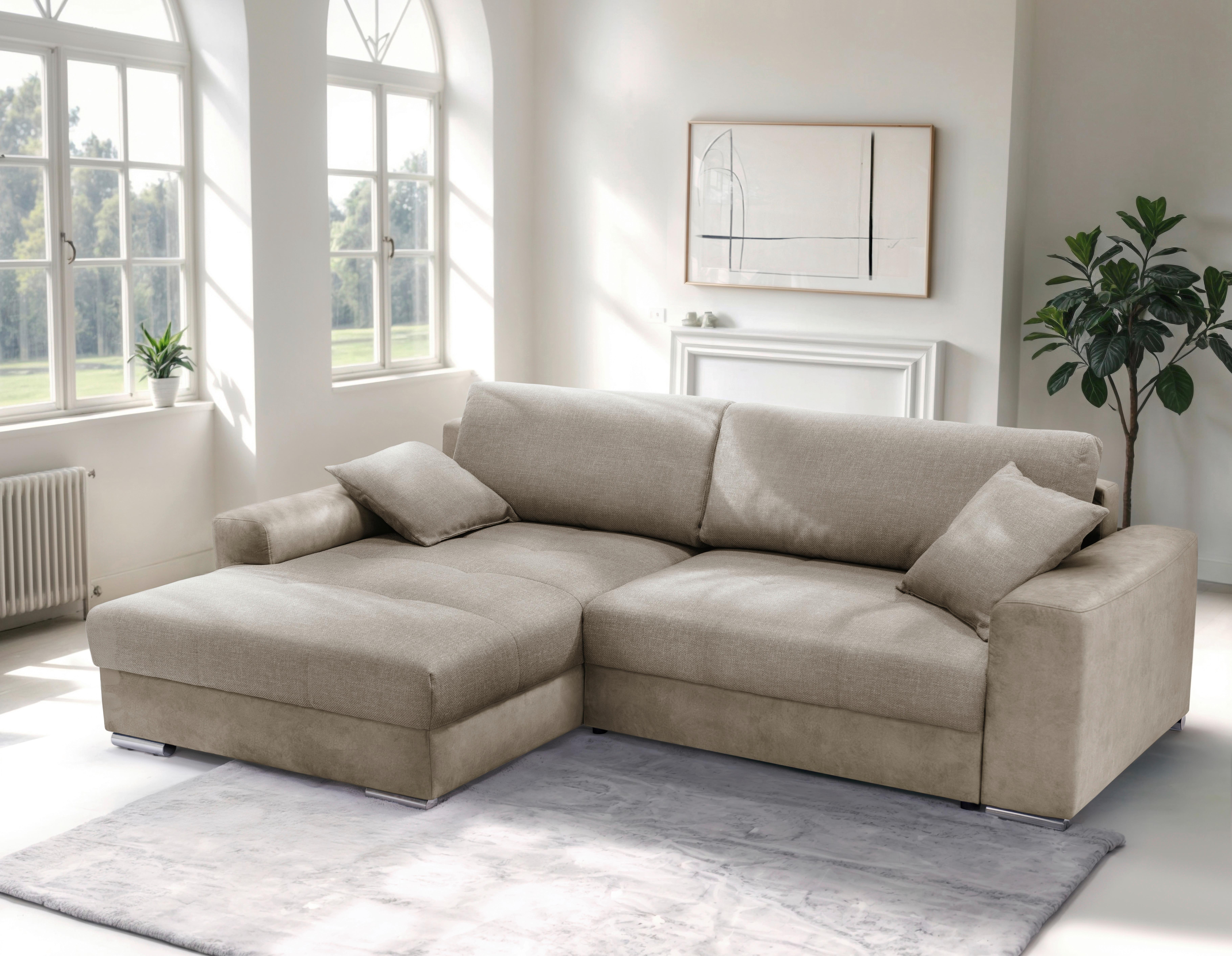Ecksofa Larnaca, Cappuccino Schenkel: 177x269 cm - Chromfarben/Cappuccino, Design, Textil (177/269cm) - Livetastic