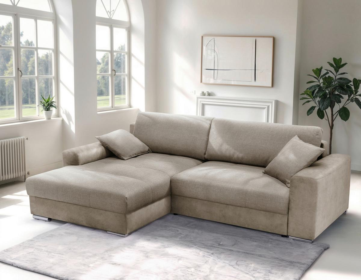 Ecksofa Larnaca, Cappuccino Schenkel: 177x269 Cm - Chromfarben/Cappuccino, Design, Textil (177/269cm) - Livetastic