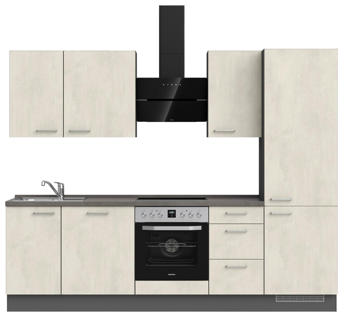 Kuchynská linka 270CM biely betón/ bridlicová šedá - biela/farba ušľachtilej ocele, Modern, kov/kompozitné drevo (270cm) - Nobilia