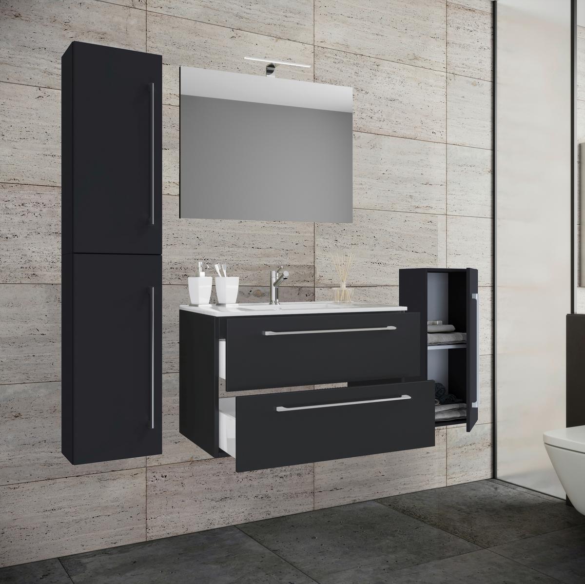 Badezimmer Badinos 5-Teilig Schwarz B: 126 cm - Schwarz/Weiß, MODERN, Keramik/Holzwerkstoff (126cm) - MID.YOU