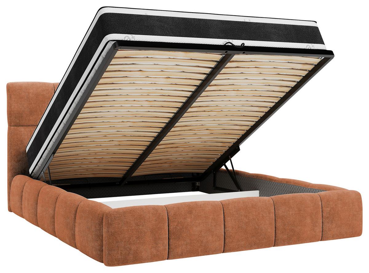 Polsterbett Cherry Chenille Rostfarben, Lf: 180x200 cm - Rostfarben/Schwarz, MODERN, Holz/Holzwerkstoff (180/200cm) - MID.YOU