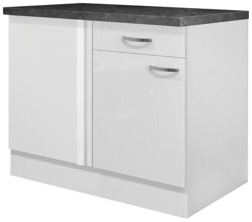 Eckunterschrank Alba B: 110 cm Weiß/Schiefer mit Lade - Weiß Hochglanz/Weiß, MODERN, Holzwerkstoff (110/86/60cm)