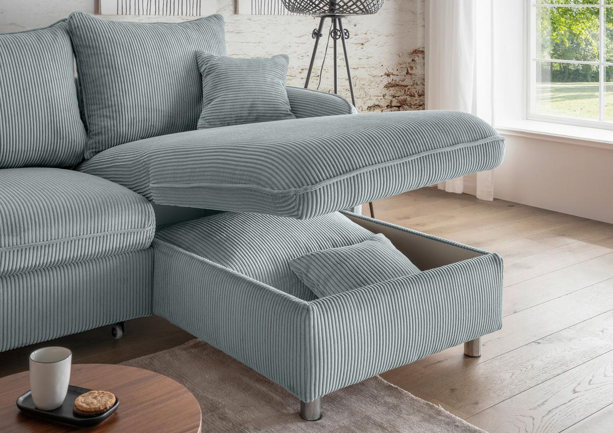 Eckschlafsofa Lauritio Hellblau S: 254x160 cm - Chromfarben/Hellblau, MODERN, Textil (254/160cm) - Livetastic