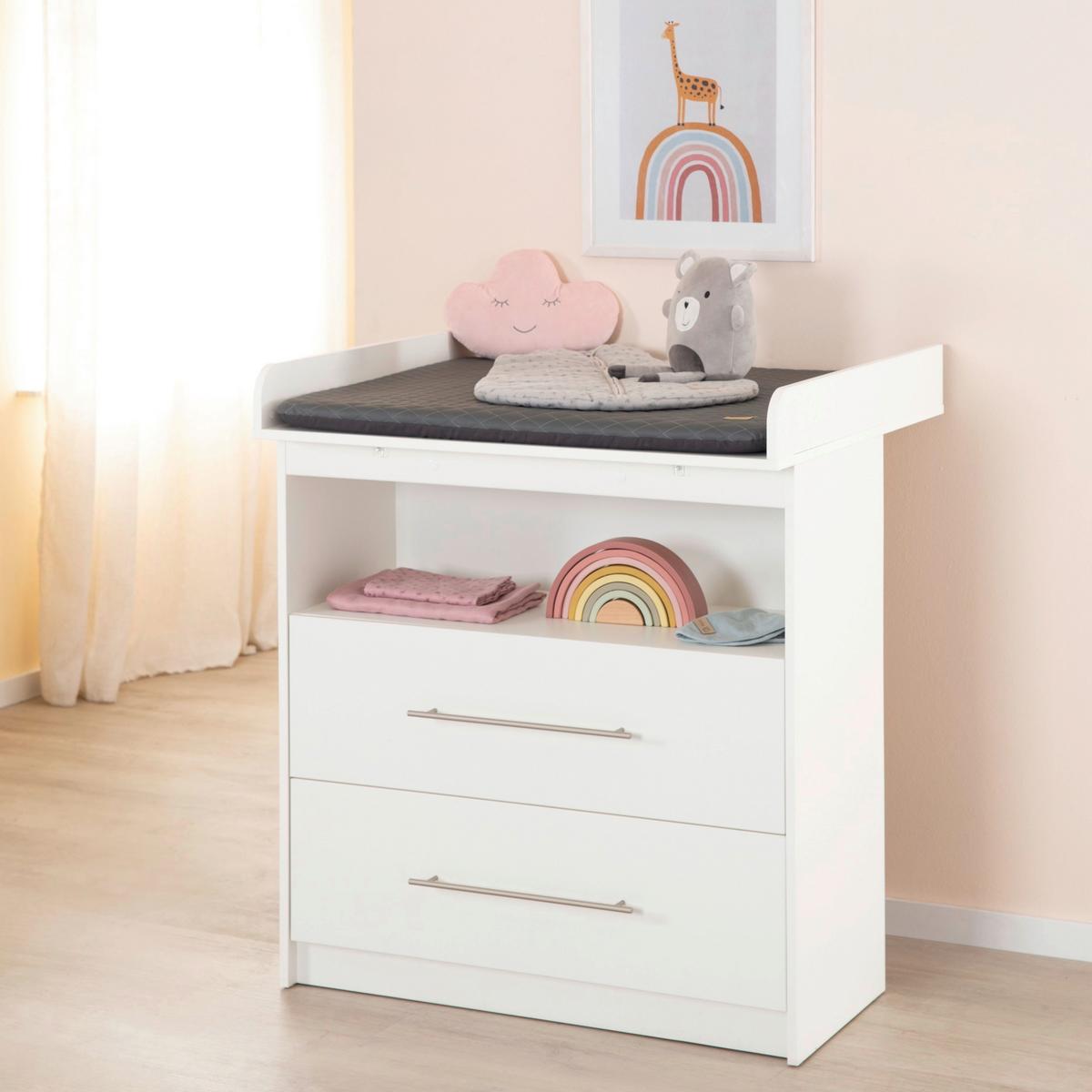 Wickelkommode Luna B: 88,5 cm Weiß 2 Schubladen - Weiß, Basics, Holzwerkstoff (88,5/100,5/75cm) - Roba