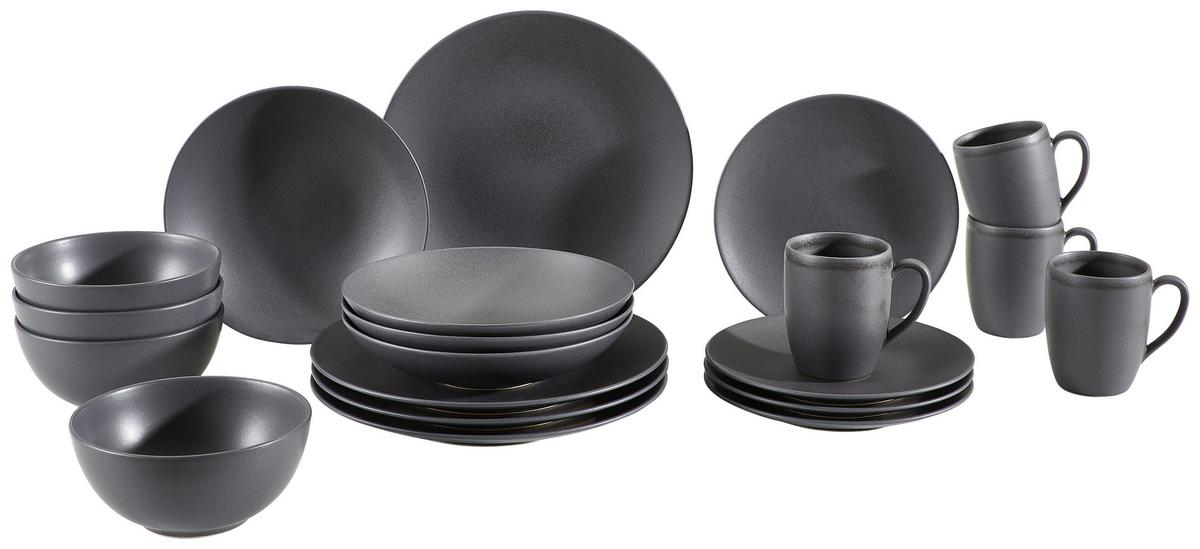 Kombiservice Keramik 4 Personen Geschirr Set - Schwarz, Design, Keramik (39,5/43/37cm) - Creatable