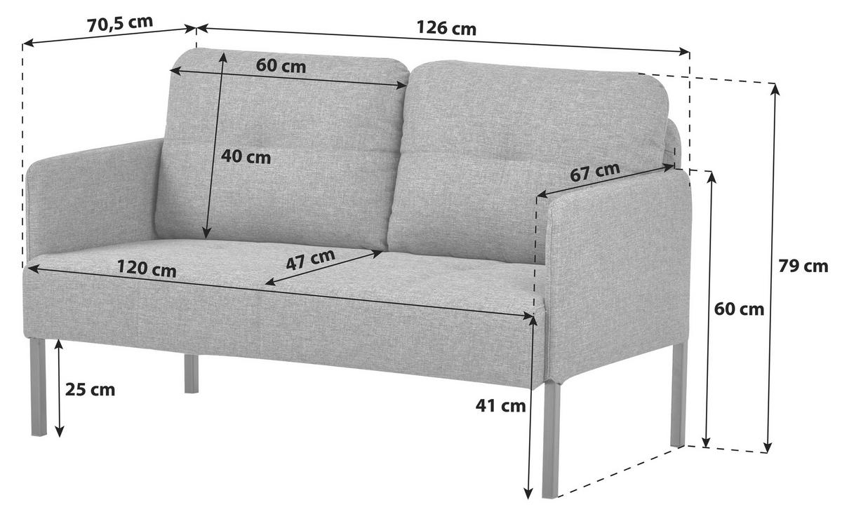 Sofa Milon Grau B: 126 cm - Schwarz/Grau, MODERN, Textil (126/79/70,5cm) - P & B