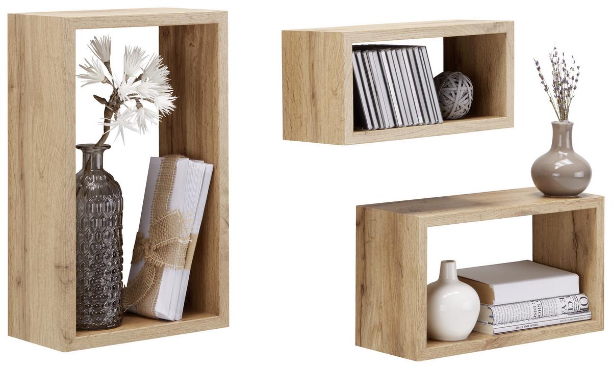 SADA NÁSTĚNNÝCH REGÁLŮ TRITTICO - barvy dubu, Moderní, kompozitní dřevo (45-40-35/27-22-17/16cm) - Mömax