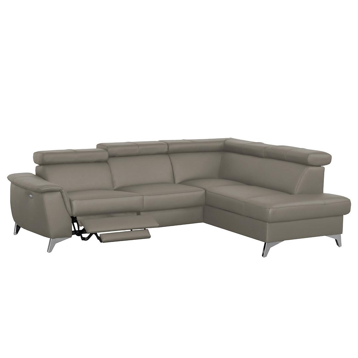 Ecksofa Lince Schlammfarben S: 257x197 Cm - Chromfarben/Schlammfarben, Design, Leder/Textil (257/197cm) - Livetastic