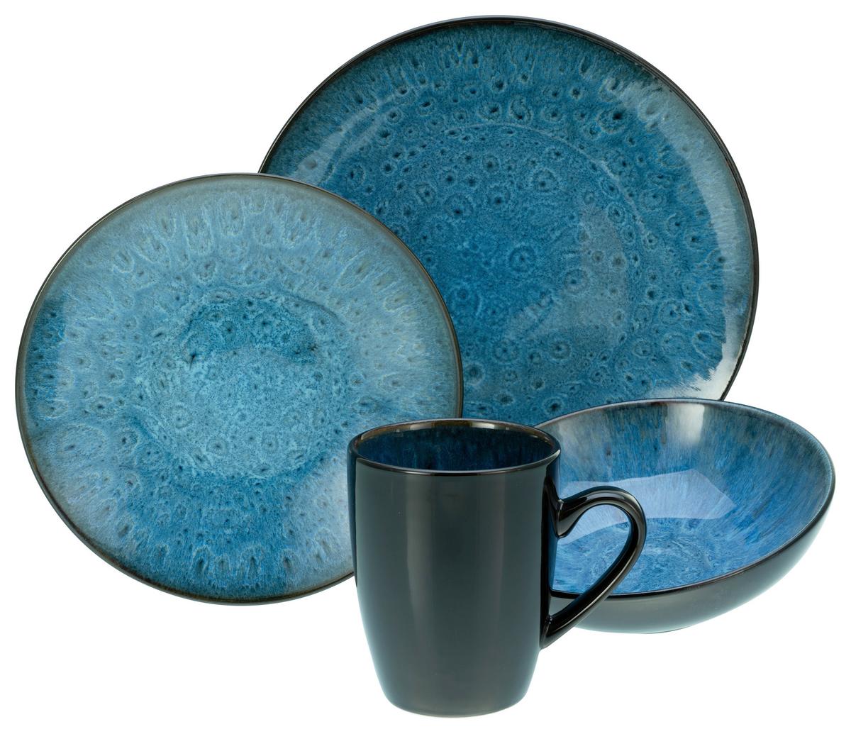 Kombiservice Capri Keramik 4 Personen Geschirr Set - Blau/Dunkelblau, Trend, Keramik (40/26/31cm) - Creatable