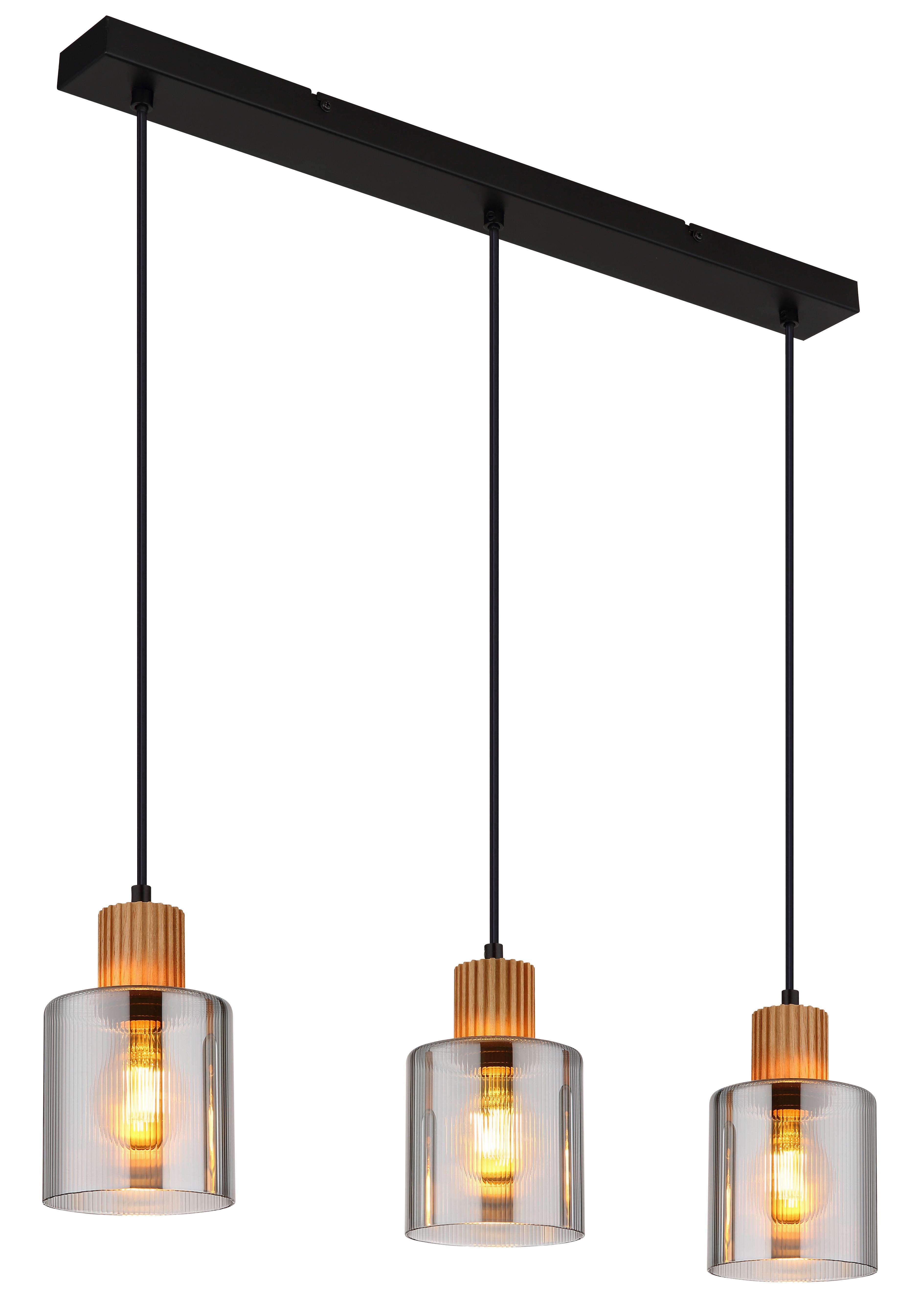 Hängeleuchte 15768-3 - Dunkelbraun/Schwarz, Natur, Glas/Holz (64/12/120cm) - Globo