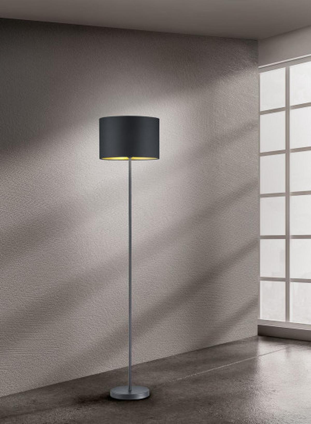 Stehlampe Schwarz/Goldfarben mit Fußschalter, Textilschirm - Goldfarben/Schwarz, Basics, Textil/Metall (35/160cm) - Trio Leuchten