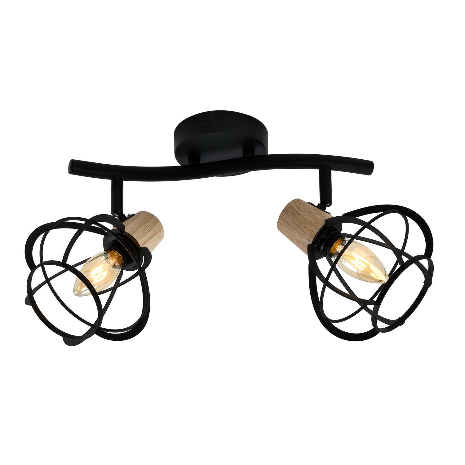 Deckenleuchte Schwarz Akaziefarben L: 48 Cm - Schwarz/Akaziefarben, Design, Holz/Metall (48/22/15cm)