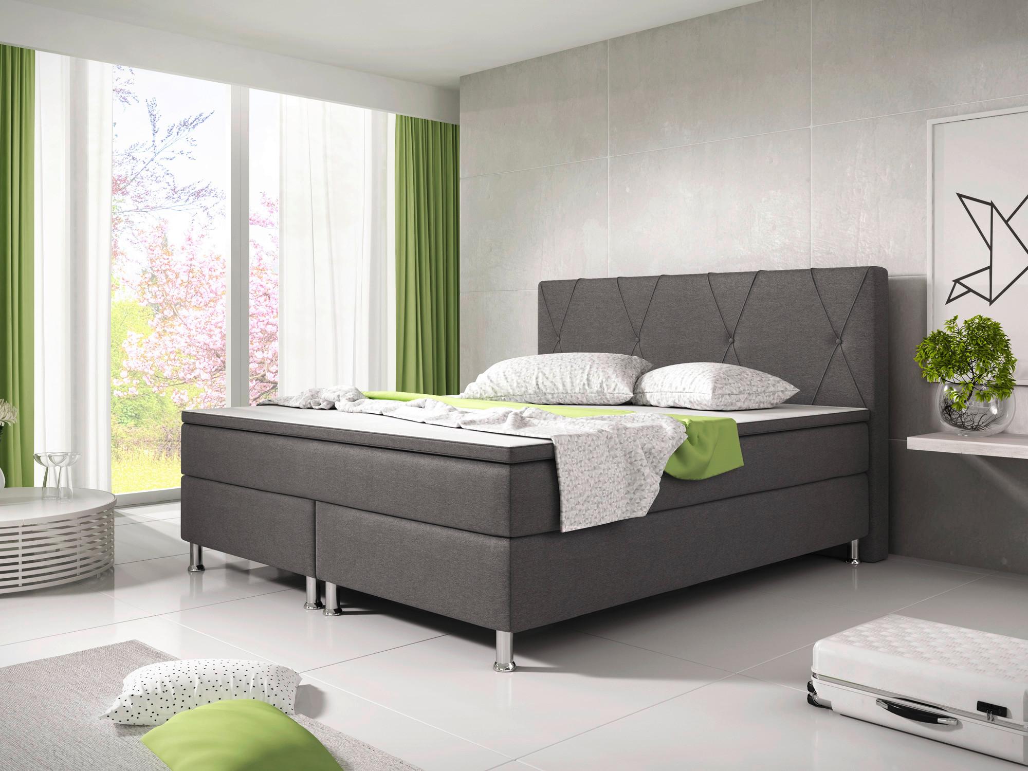 Boxspringbett Mit Topper 180x200 Cm Boston - Anthrazit/Silberfarben, KONVENTIONELL, Textil (180/200cm) - MID.YOU
