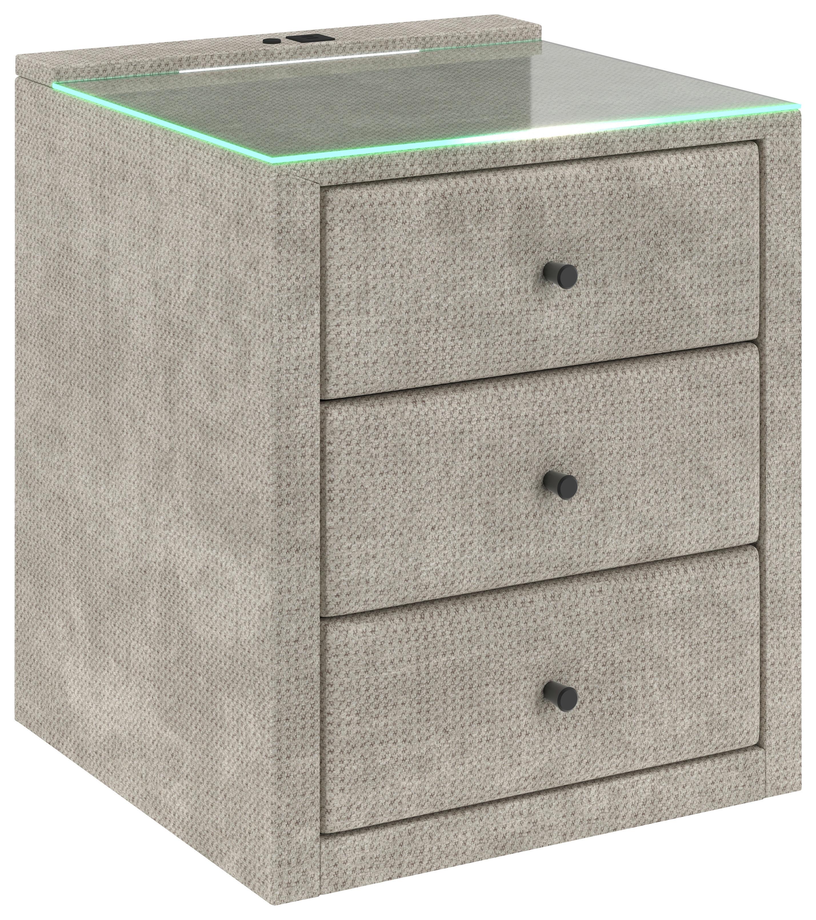 Nachtkästchen Brisbane I inkl. USB Anschluss B: 49,5cm - Creme, Trend, Glas/Holzwerkstoff (49,5/56,5/46cm) - Sembella