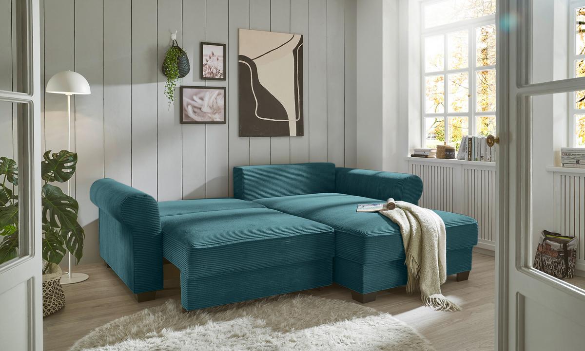 Ecksofa Maureen Azurblau S: 255x185 Cm - Azurblau/Schwarz, KONVENTIONELL, Textil (255/185cm) - MID.YOU