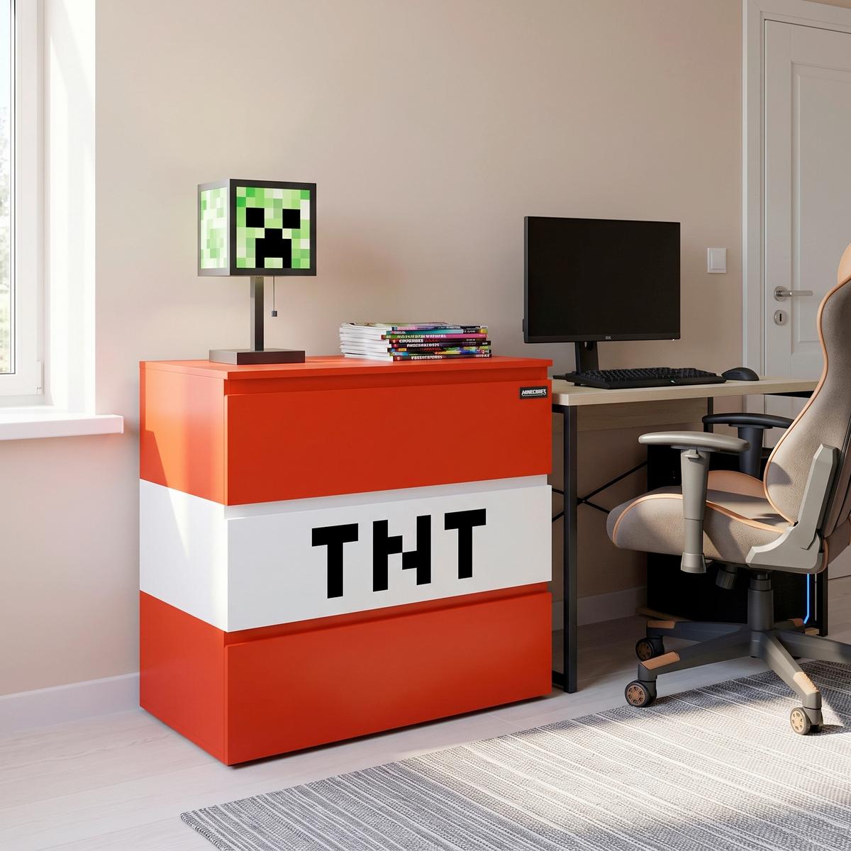 Kommode 80cm Minecraft, Rot/Weiß - Rot, MODERN, Holzwerkstoff (80/76/41cm) - Minecraft