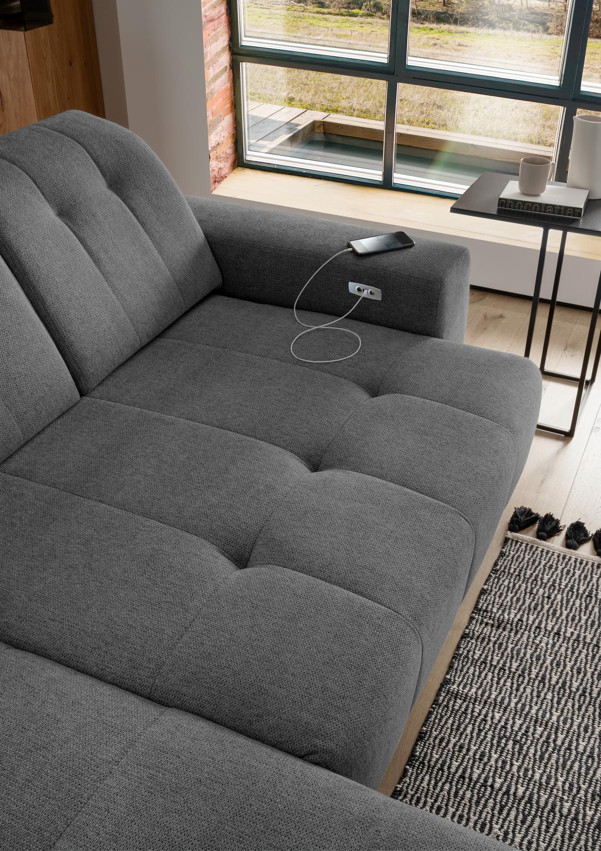 Ecksofa Mit Usb Anschluss Sano, Anthrazit, S: 180x258 Cm - Anthrazit/Schwarz, MODERN, Textil (180/258cm) - Livetastic
