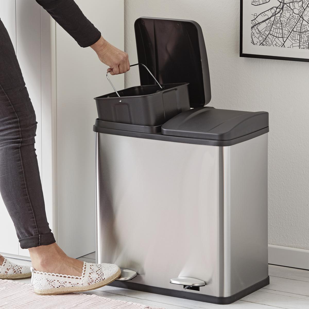 Nášľapný kôš Trash, 20l + 20l - čierna/strieborná, Modern, kov/plast (46,3/37,1/52,6cm) - Mömax