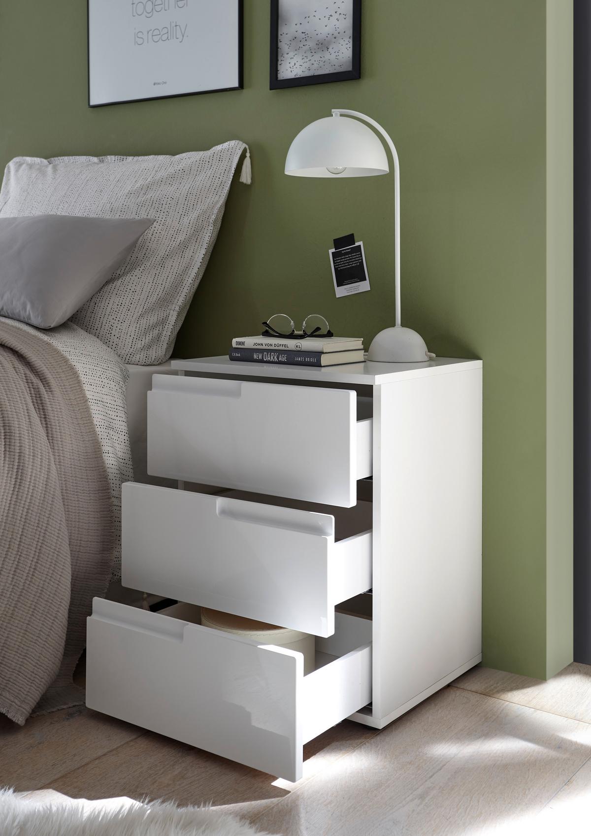 Nachtkästchen Weiß H: 60,9 cm, Spice 3 - Weiß Hochglanz/Schwarz, MODERN, Holzwerkstoff (46,2/60,9/40cm)