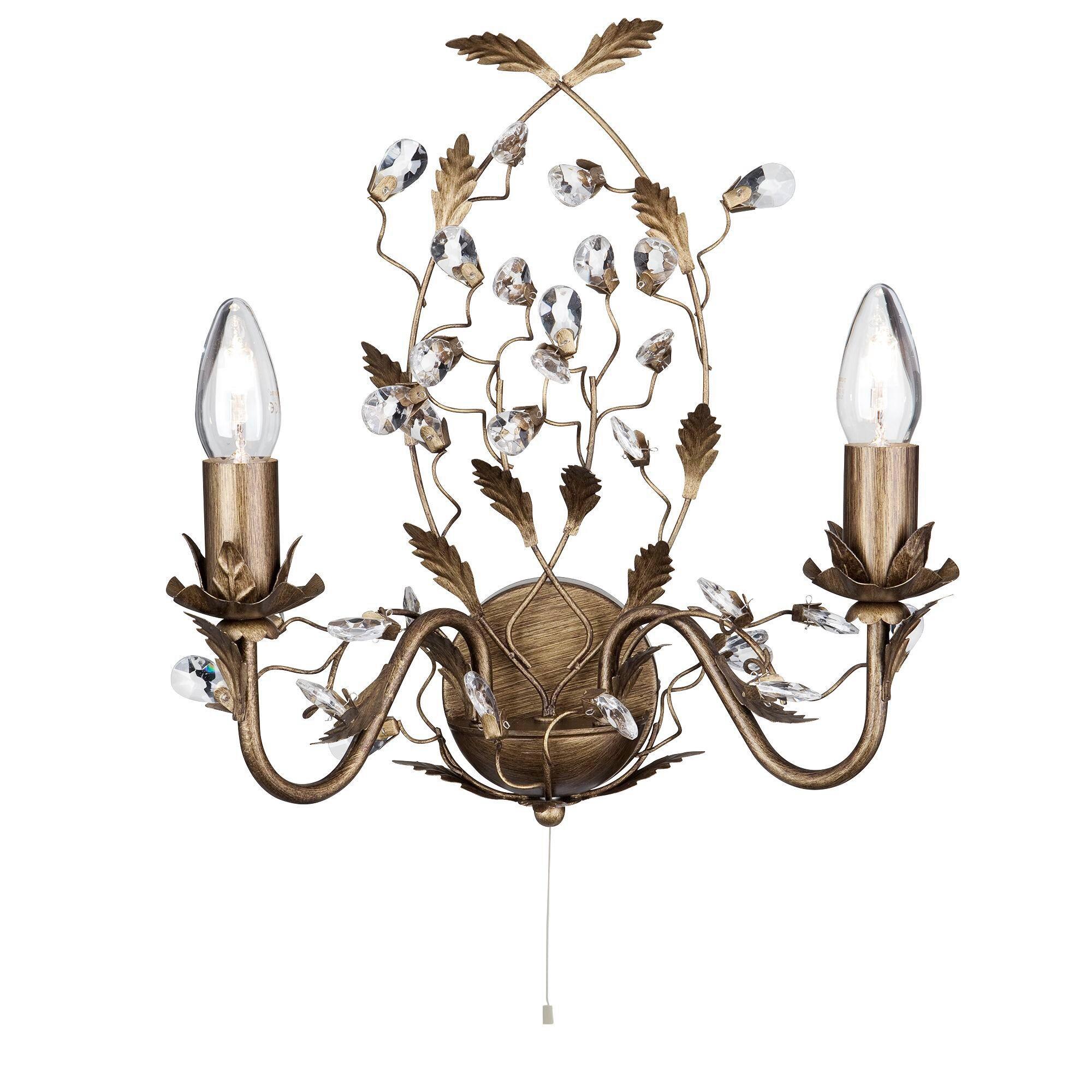 Wandleuchte Almandite 2lt 2492-2br - Goldfarben/Braun, KONVENTIONELL, Glas/Metall (37/40cm)