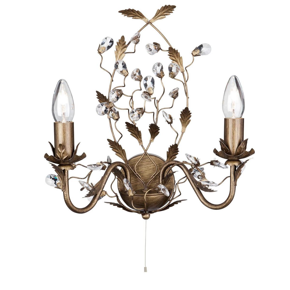 Wandleuchte Almandite 2lt 2492-2br - Goldfarben/Braun, KONVENTIONELL, Glas/Metall (37/40cm)