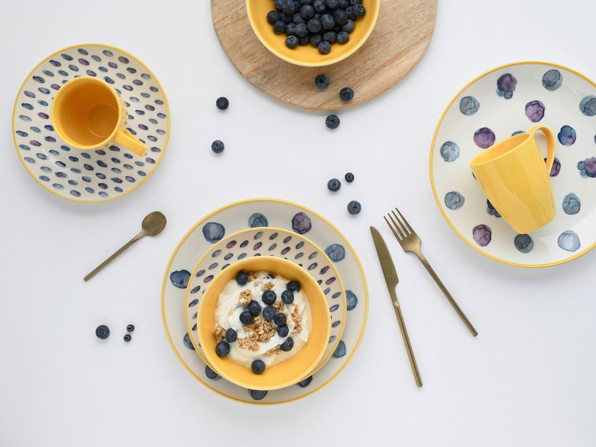 Kombiservice Maisie Blau/Gelb/Weiß 16--Teilig - Blau/Gelb, Basics, Keramik - Creatable