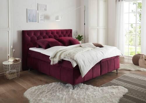 Boxspring posteľ Pembroke, 180x200, vínová - lila/čierna, Basics, kompozitné drevo/textil (180/200cm) - MID.YOU