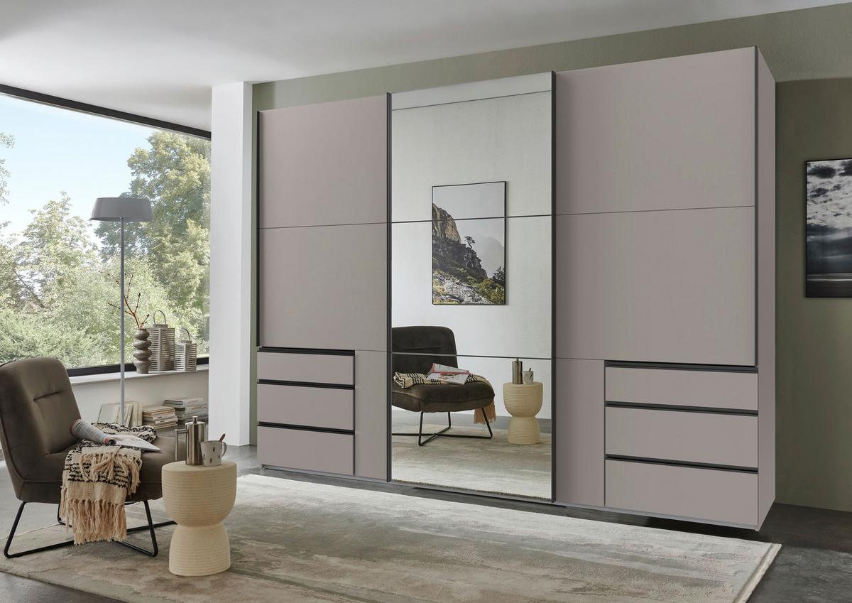 Schwebetürenschrank Level 36 A Grau Dekor/Spiegel, B: 300cm - Sahara, MODERN, Glas/Holzwerkstoff (300/216/65cm) - MID.YOU