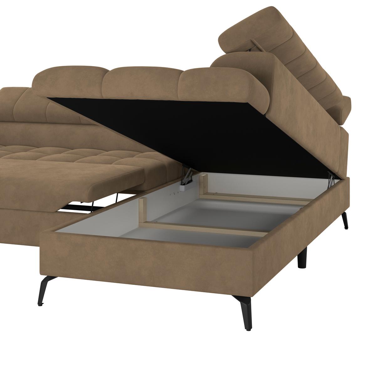 Ecksofa Volf Rechts New Braun, S: 261x203 cm - Schwarz/Braun, Trend, Kunststoff/Textil (261/203cm)