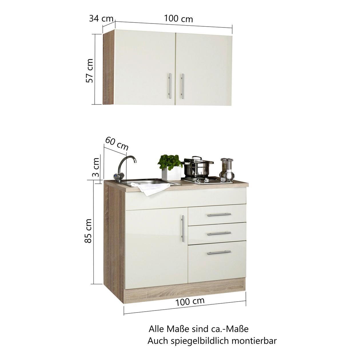 Miniküche Toronto Grau/eiche Dekor B: 100 Cm - Grau Hochglanz/Graphitfarben, MODERN, Holzwerkstoff (100cm) - Held