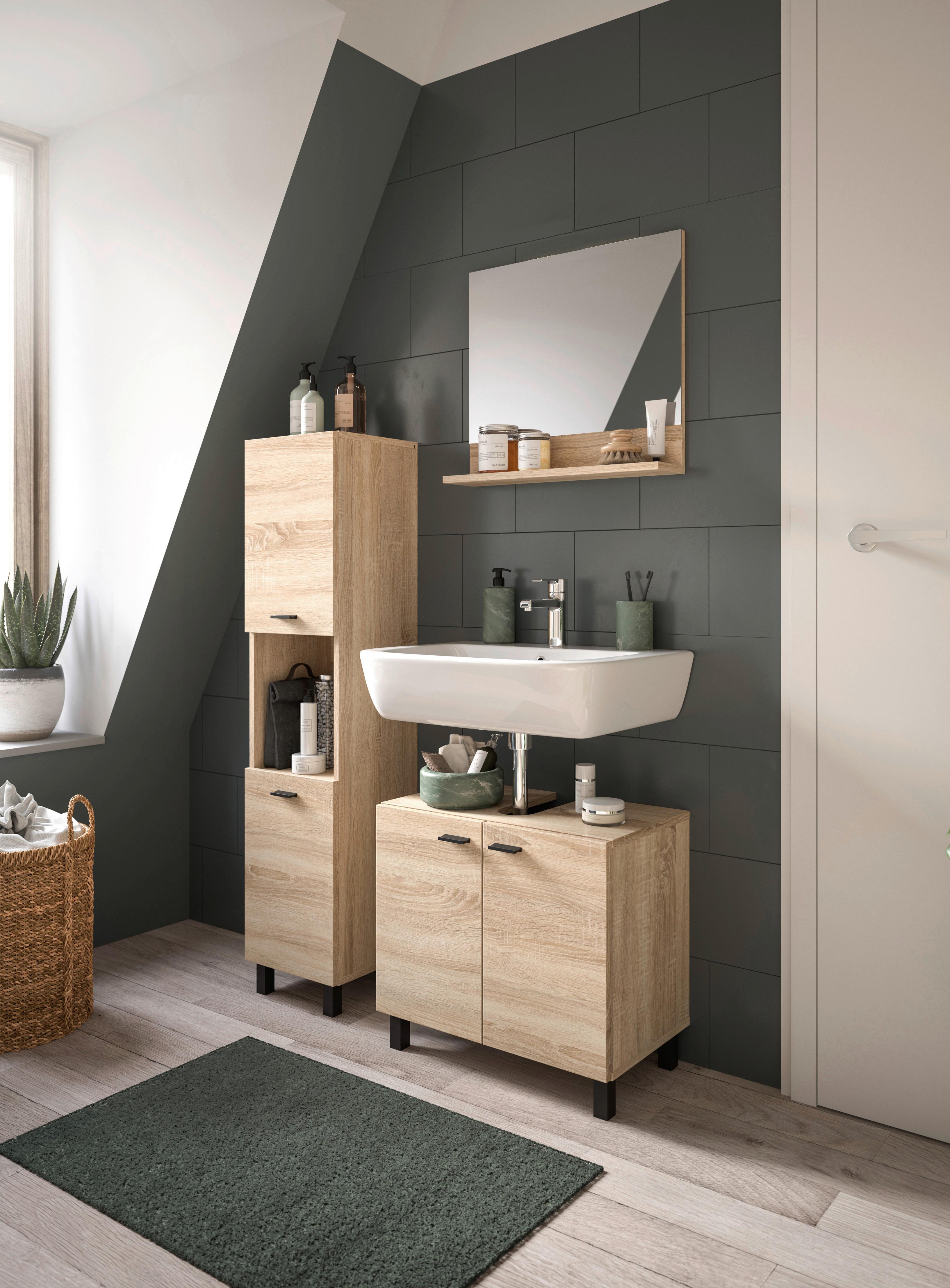 Badezimmer Boston Sonoma Eiche Dekor - Schwarz/Sonoma Eiche, MODERN, Glas/Holzwerkstoff (87cm) - MID.YOU