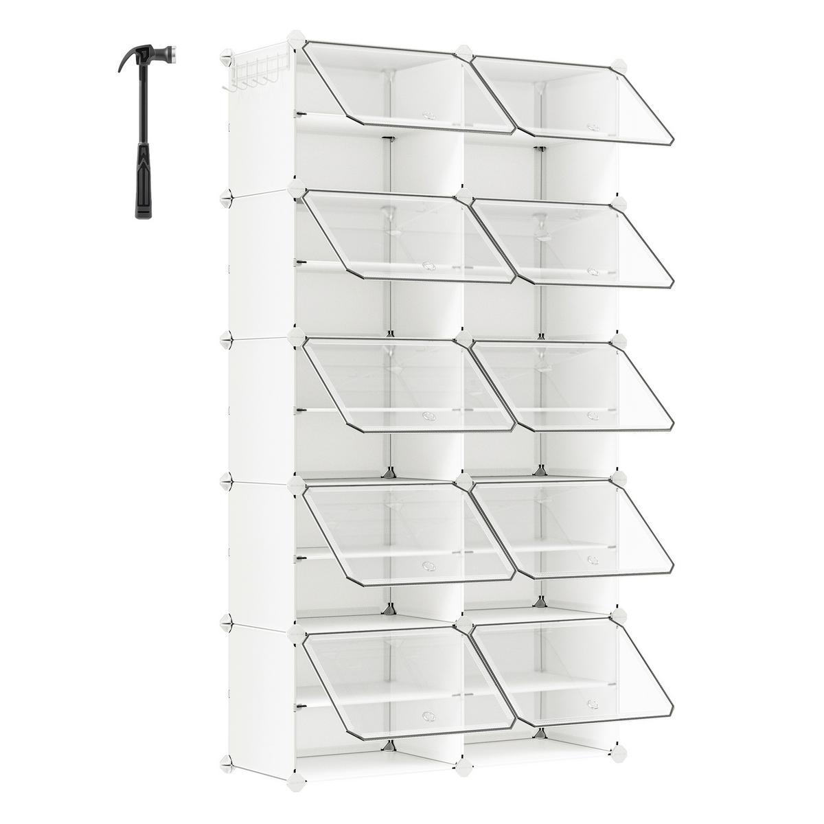 Schuhregal Weiß/Transparent B: 83 cm - Transparent/Weiß, Basics, Kunststoff/Metall (83/156/32cm)