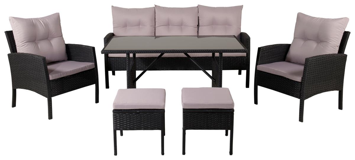 Dining-Loungeset Knock - Schwarz/Grau, KONVENTIONELL, Kunststoff - Gardenson