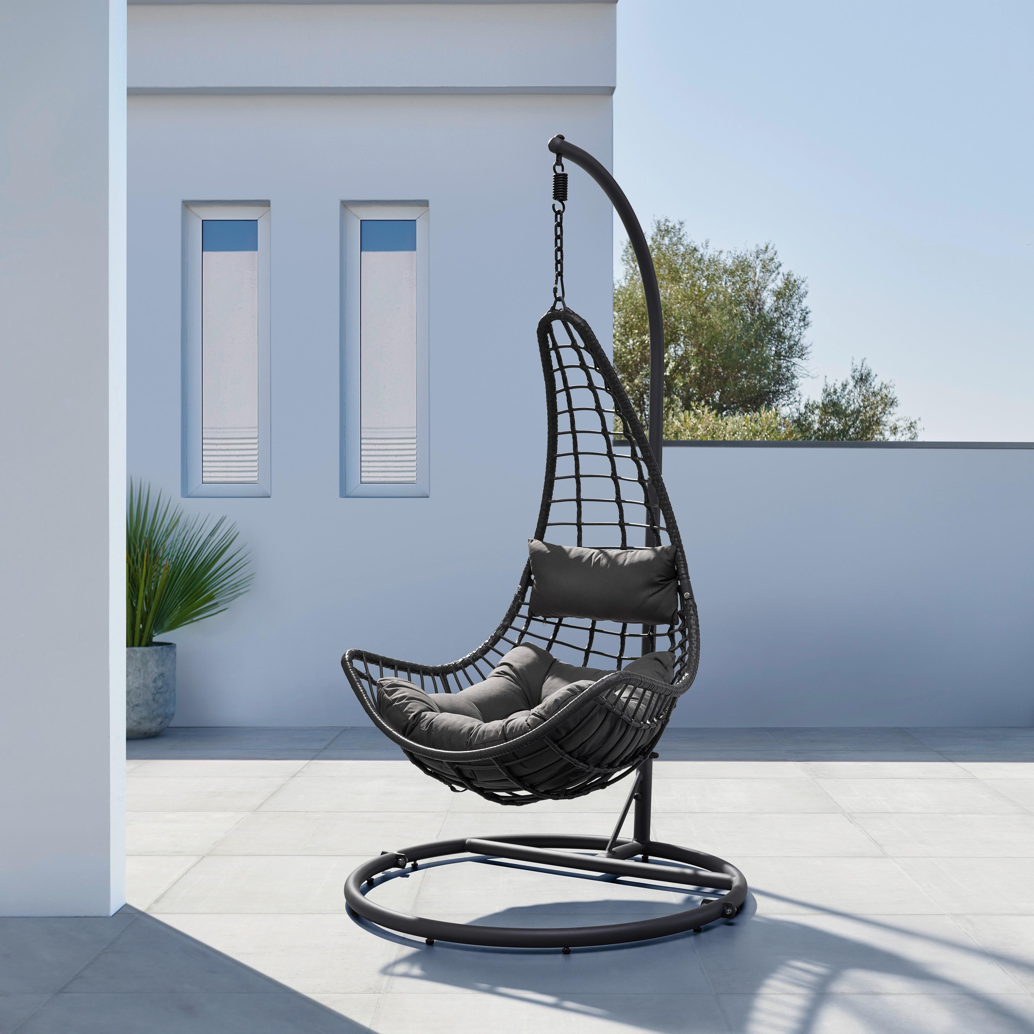 Závesné Kreslo Caitlin - tmavosivá, Moderný, kov/textil (110/105/198cm) - Bessagi Garden