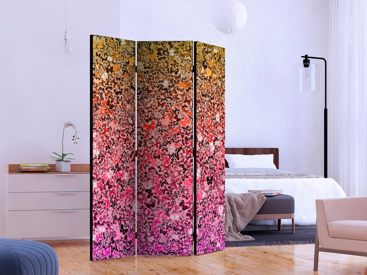 Paravent Gelb Pink B: 135 Cm - Pink/Gelb, Basics, Holz/Textil (135/172/3cm) - artgeist