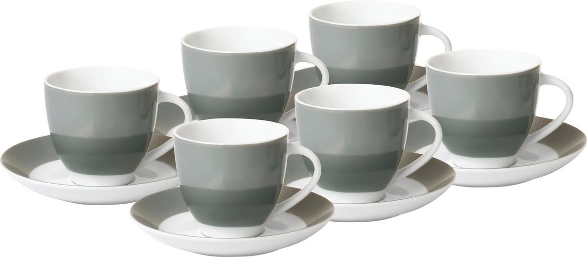 Untertassenset Grau Weiß 6-teilig D: 15,5 cm - Weiß/Grau, Basics, Keramik (15,5cm) - Van Well