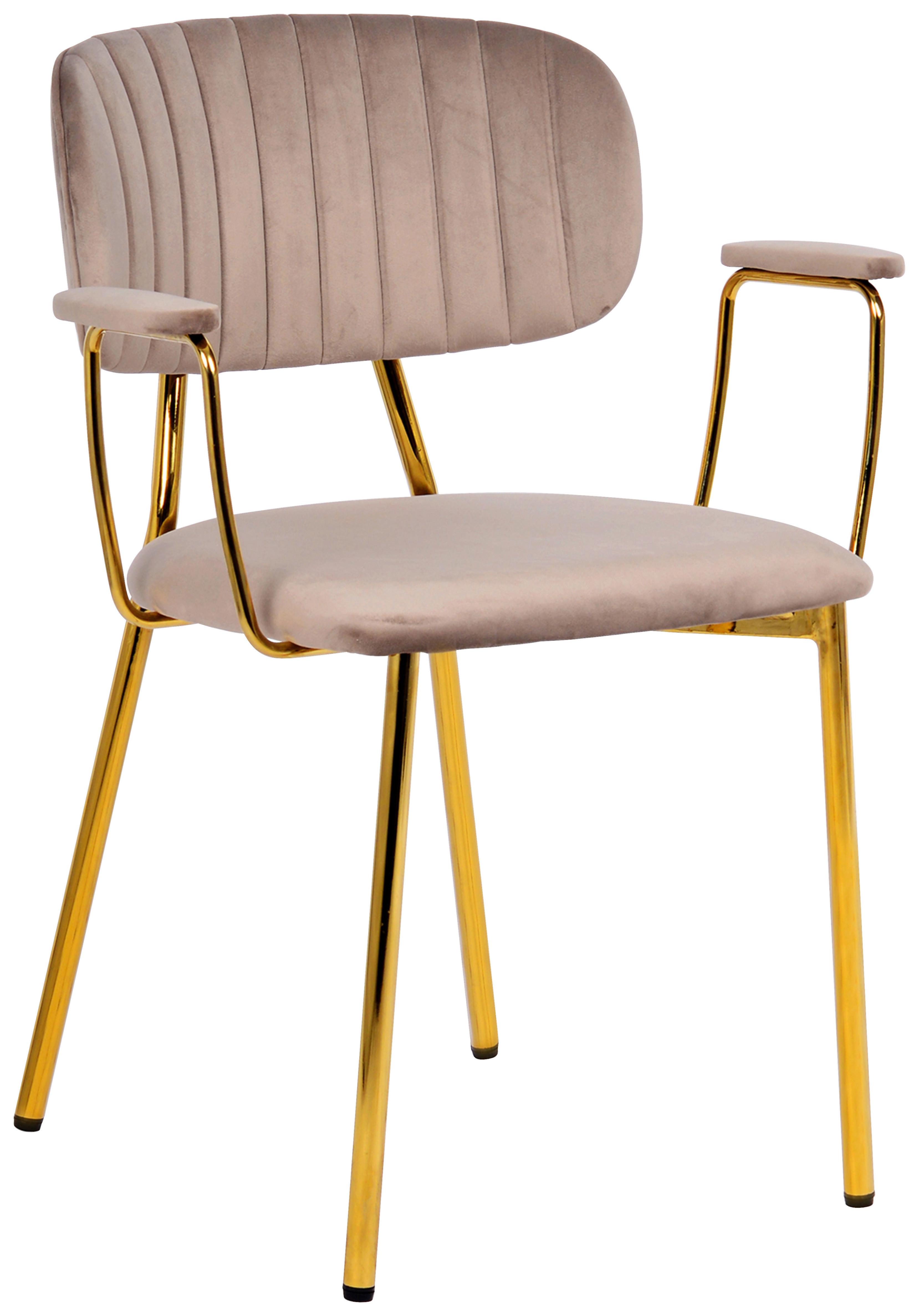 SADA ŽIDLÍ S PODRUČKAMI KIAN - barvy zlata/šedohnědá, Moderní, kov/textil (63/80/51cm) - MID.YOU