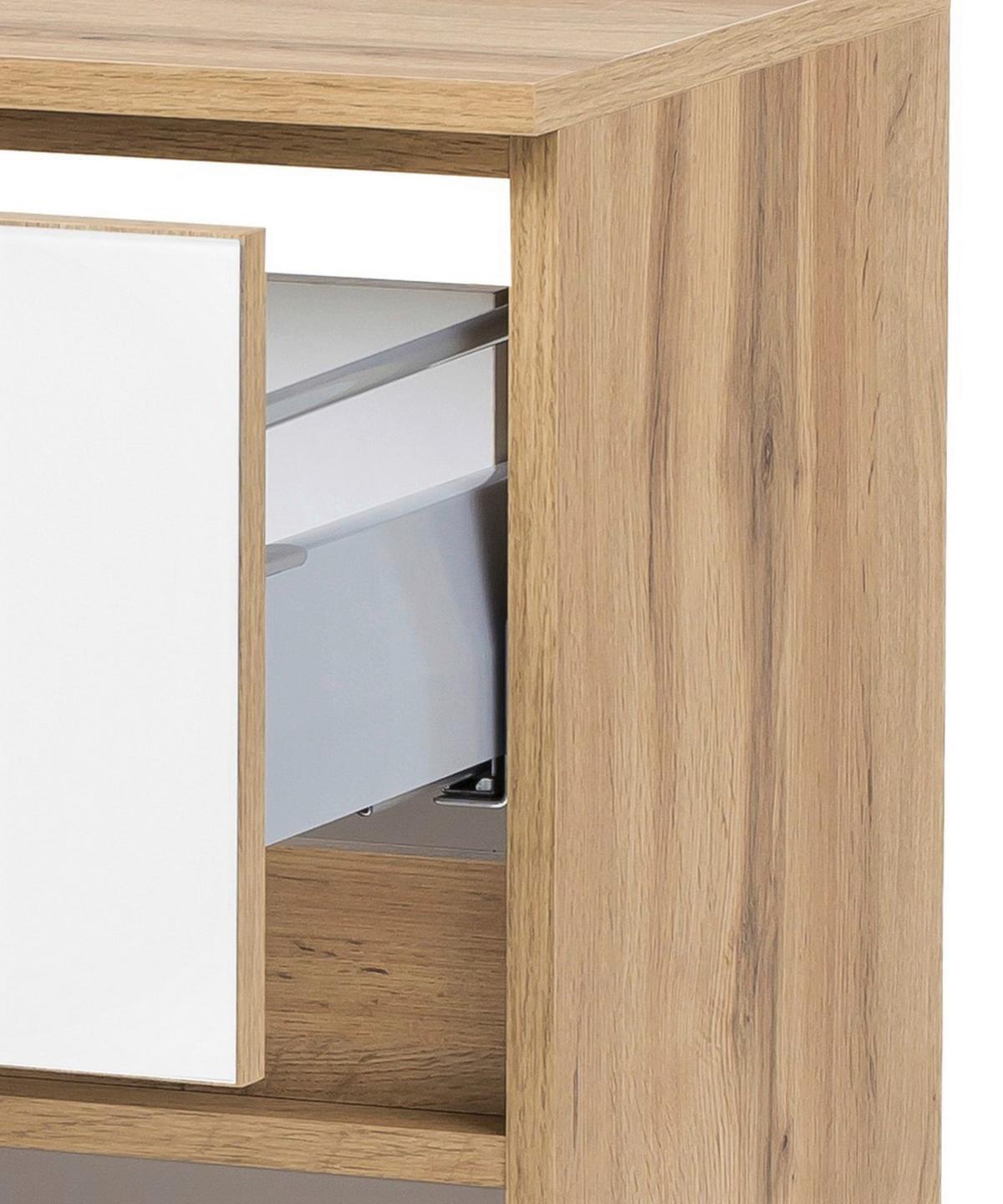 Unterschrank grifflos Helsinki B: 40 cm Weiß/Eiche Dekor - Eichefarben/Silberfarben, KONVENTIONELL, Glas/Holzwerkstoff (40/79/35cm) - Held