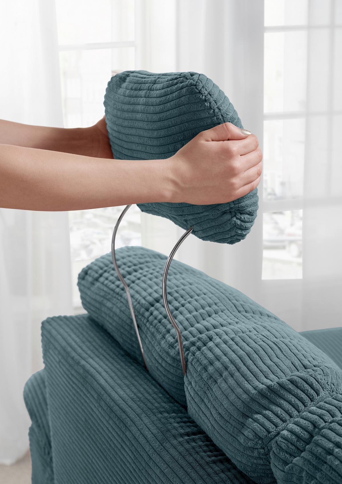 Wohnlandschaft Brizzini Mit Schlaffunktion, Petrol - Petrol/Naturfarben, MODERN, Textil (176/338-352/206cm) - Livetastic