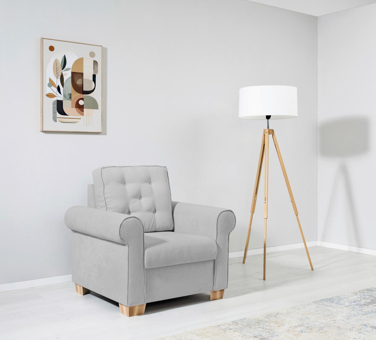 Sessel Arles, Hellgrau 20 B: 93 Cm - Buchefarben/Hellgrau, Design, Textil (93/89/82cm) - MID.YOU