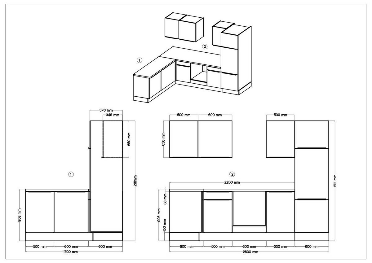 Eckküche mit Geräten 280x170 cm Grau/Eiche Dekor, Modern - Anthrazit/Eiche Artisan, LIFESTYLE, Holzwerkstoff (280/170cm) - Respekta